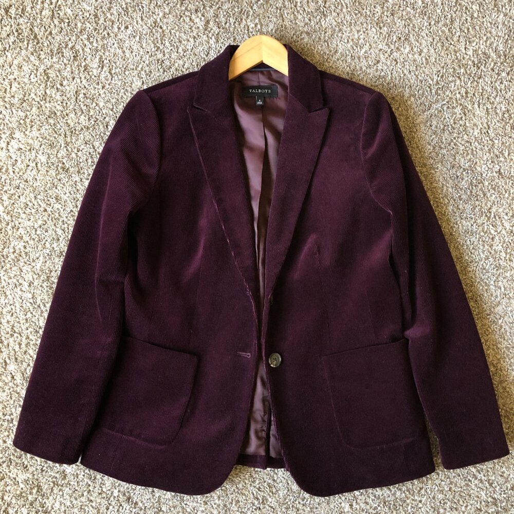 Talbots Burgundy Fine Wale Corduroy Classic Two Button Blazer (6)